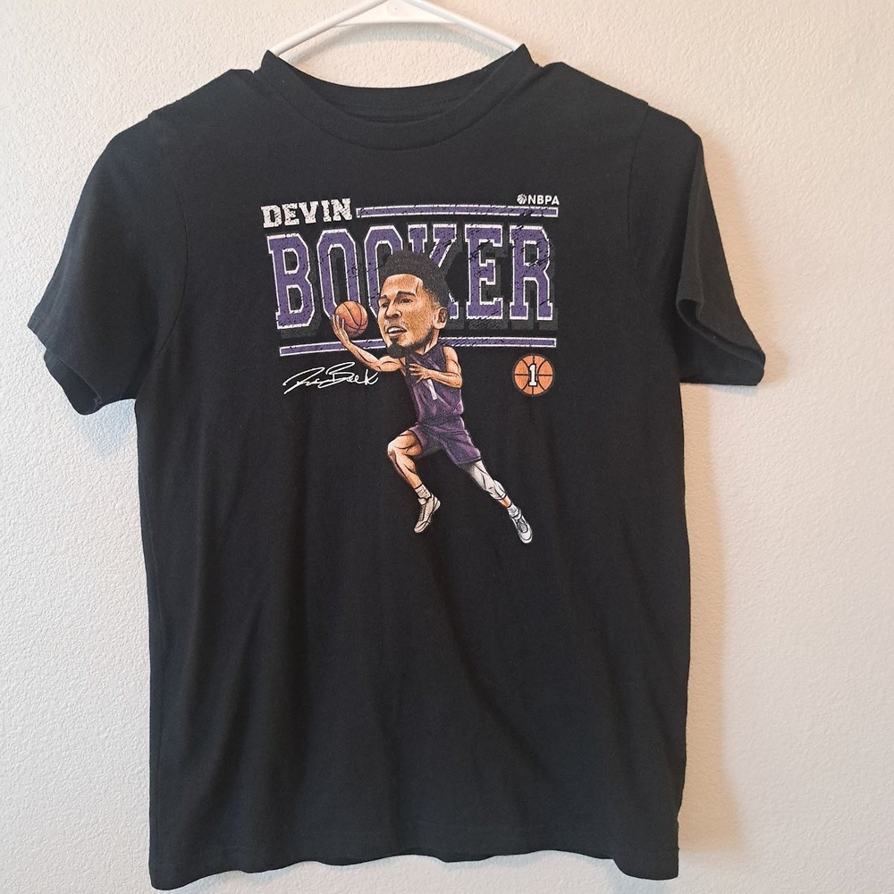 NBA Phoenix Suns Devin Booker Caricature Graphic T-Shirt Kids Black Short Sleeve